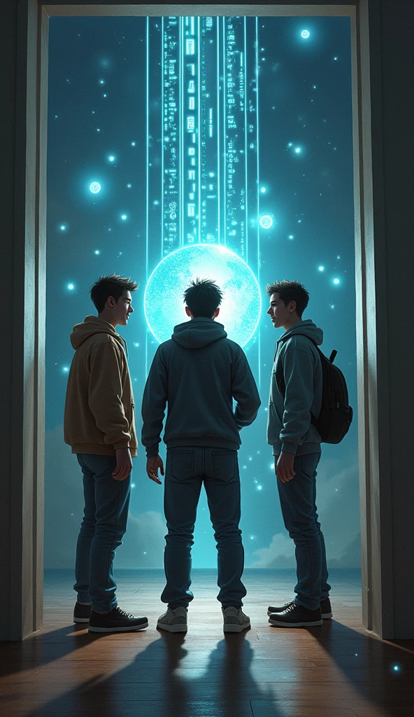 Ready to traveling three male friends back back in room