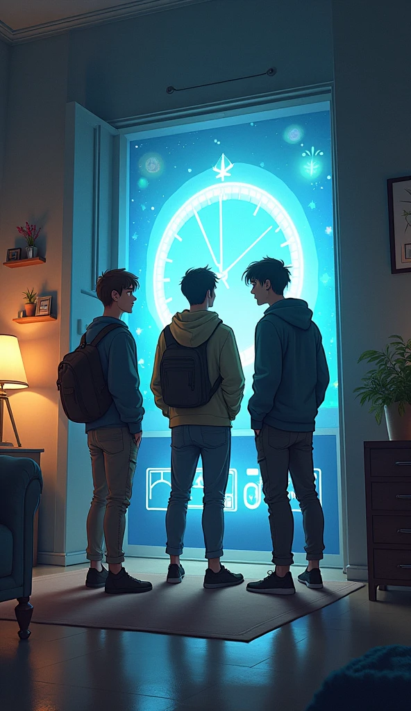 Ready to traveling three male friends back back in room