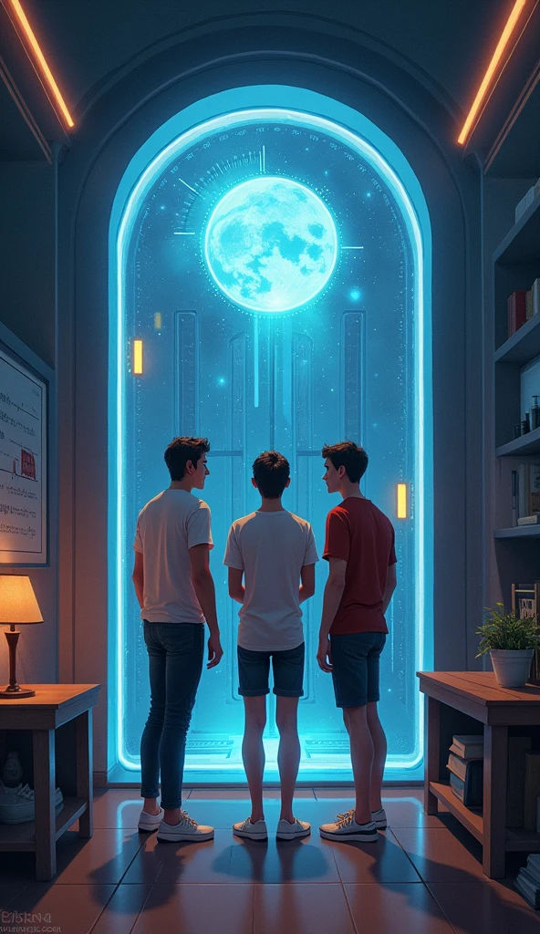 Ready to traveling three male friends back back in room 