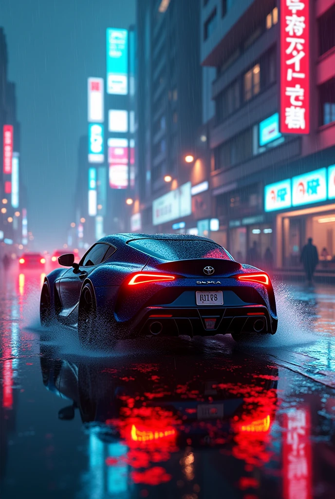 Supra mk40 and night neon light rain