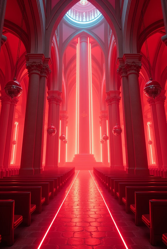 The church of the pillar in a disco with red lights 
