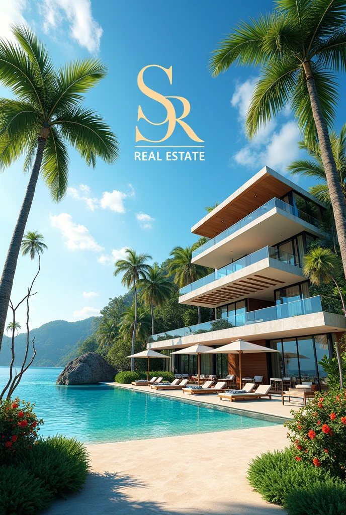 Posters selling real estate houses and condos in Thailand, with the name SR Real Estate emphasized.