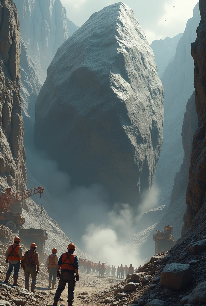 in granite mine a big rock is falling
