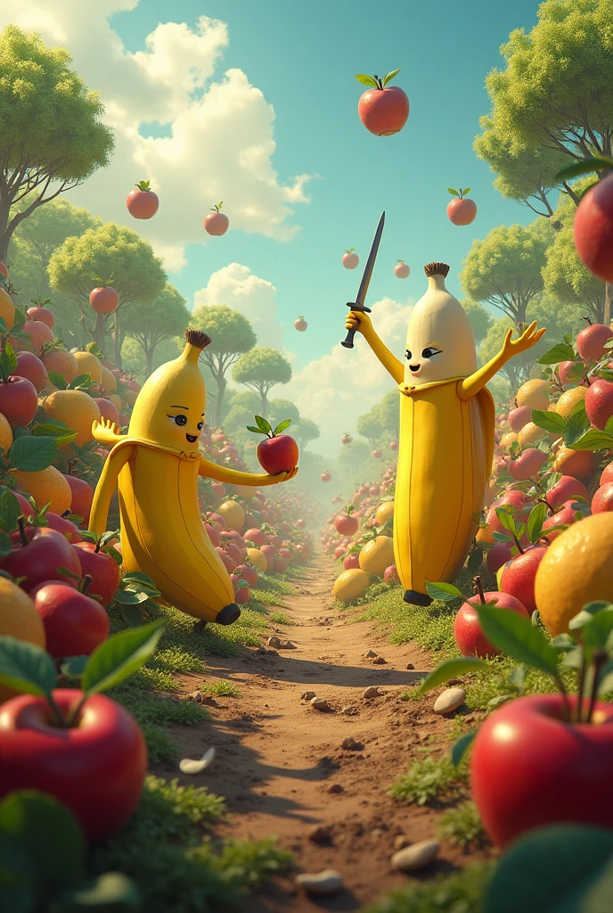 Make a world with fruits
They live together in peace
Except bananas they hate apples
I said bananas hate apples!!!
What is this?
Everyone shock! A banana kill apple?
Now apple and banana do a war
They fight on battelfield