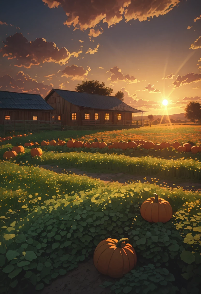 green field grassland herbs fruits pumpkins lighting clouds shadows sunset detailed 8khdr!!!!