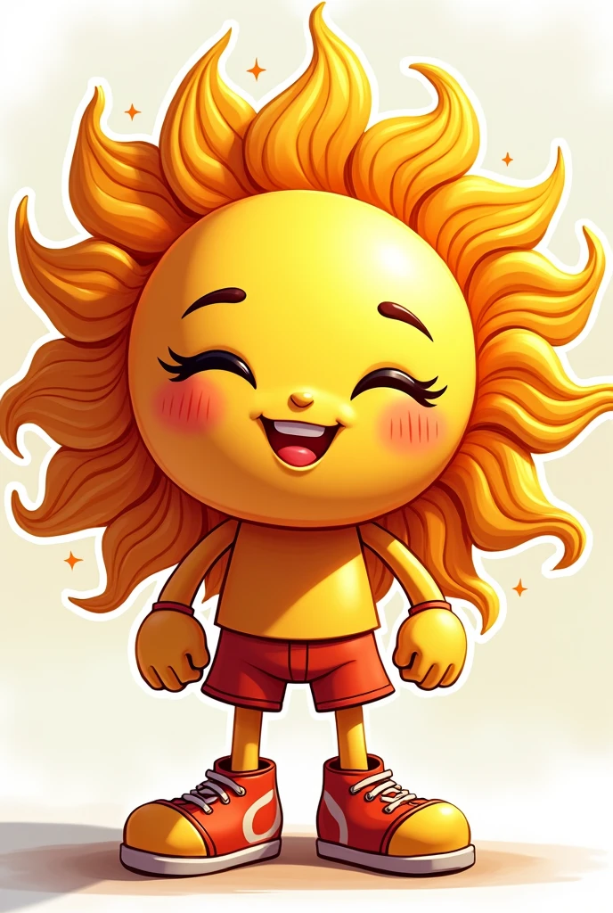 Make a full-body mascot for a student union featuring the face of a cute, smiling sun with the words “solidarity union” in the background