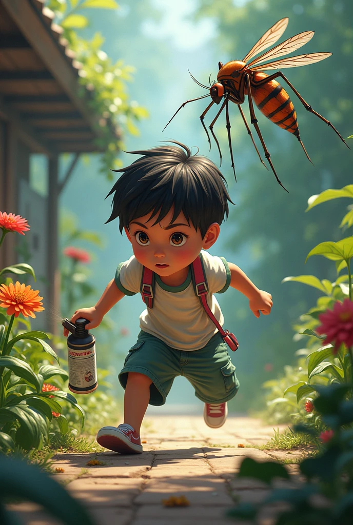 create an image as if it were the last stage of a game and the main character, who is , will eliminate the dengue mosquito
