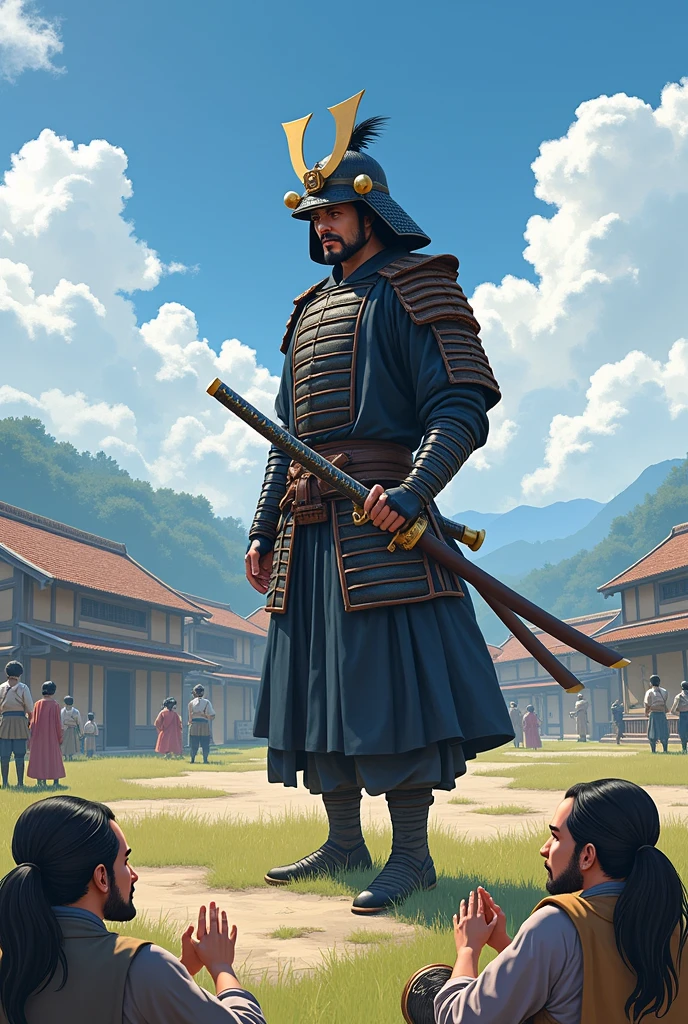 The villagers, desperate, pleaded for his help.(they are samurai concept)