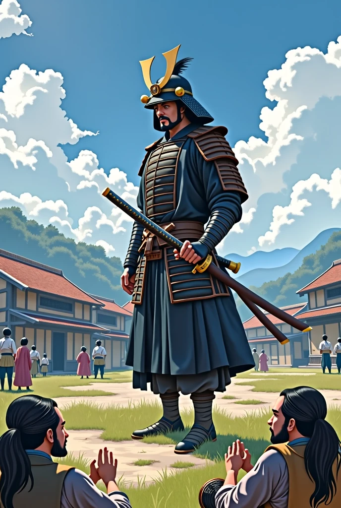 The villagers, desperate, pleaded for his help.(they are samurai concept)