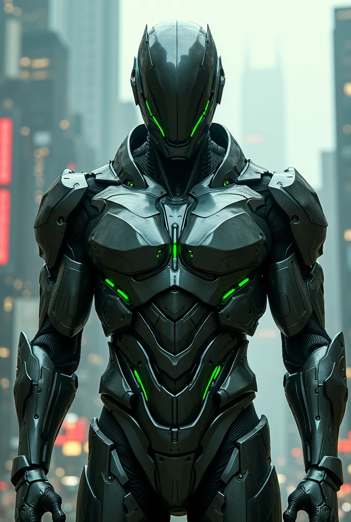 Futuristic armour, silver with green highlights