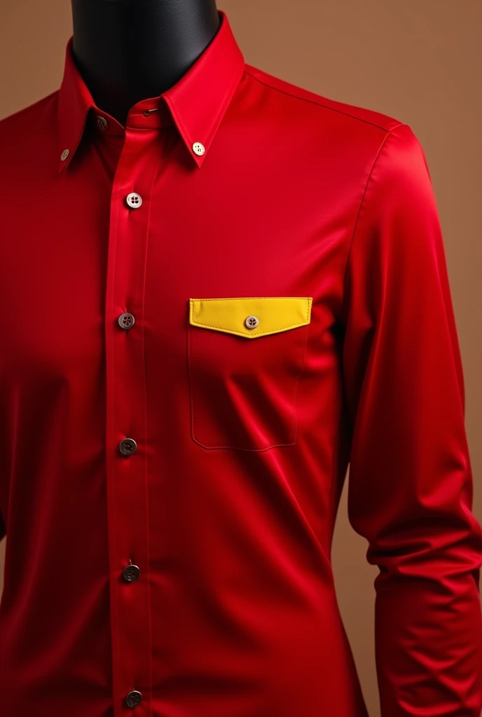 Photo of formal red shirt having yellow pocket