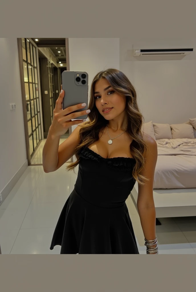 1 Instagram girl with dark brown hair posing in a back mirror in a room in underwear