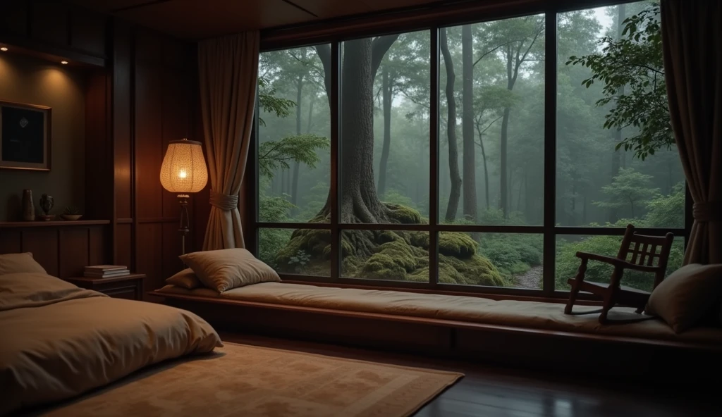 Bedroom japanase tradisional, mid night rain in forest