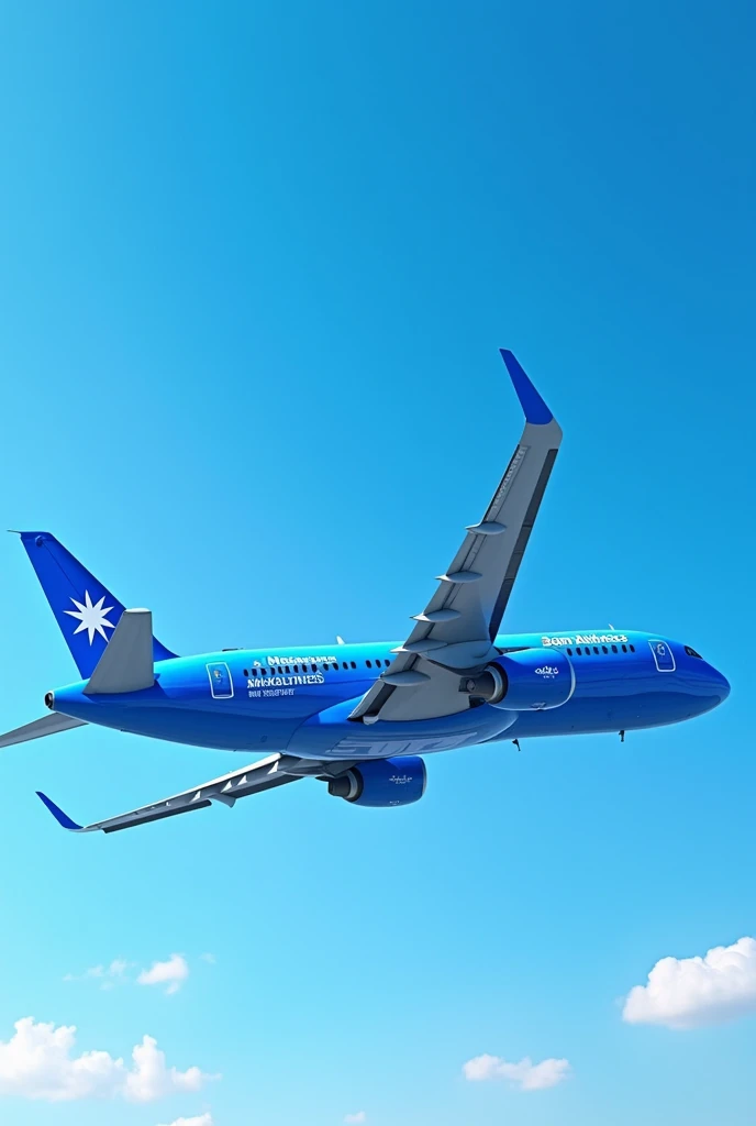 Blue Airplane with white text on Som Airlines, and white star on the back