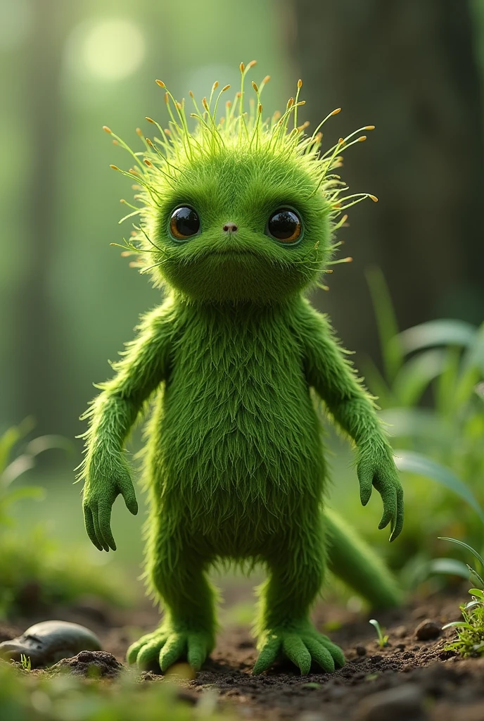 Make a living grass with legs and arms about 10 centimeters tall (no ears) and that his body is like a non-human grass