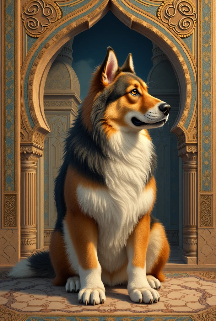 Real Dog not eat. Picture in east arabian style.