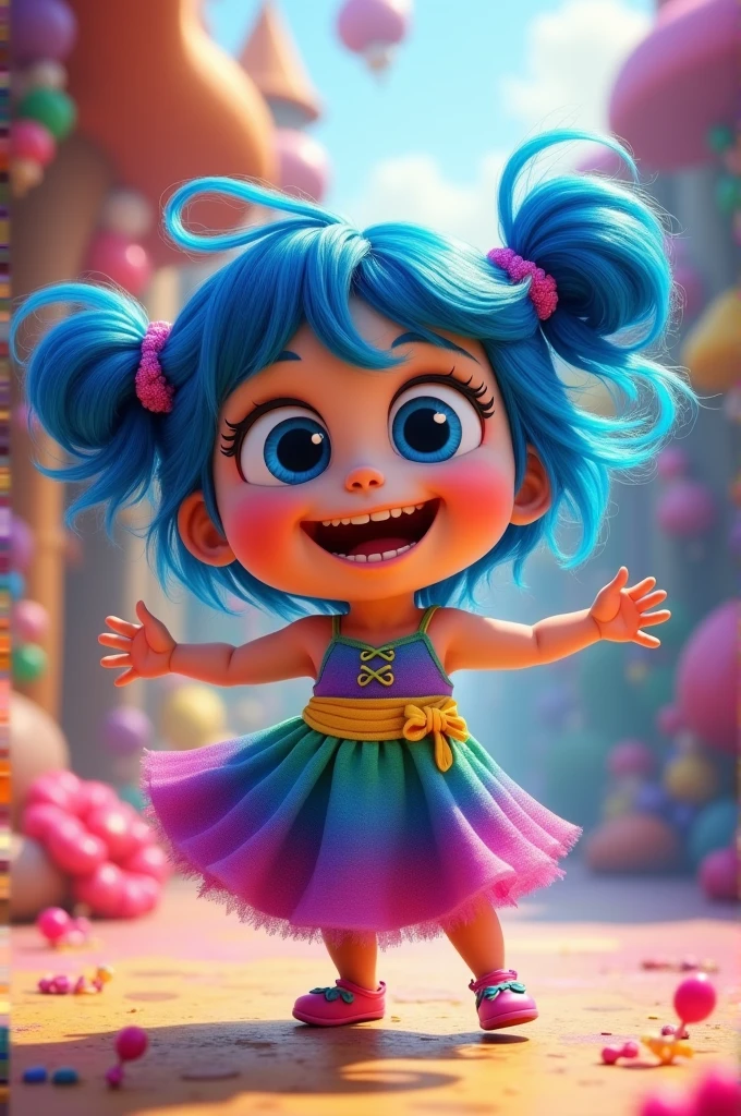 make Boo from the movie Monsters s.the Pixar one with the colorful hair and the joy outfit from inside out
