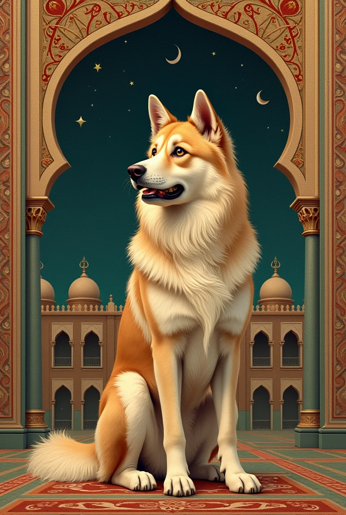Real Dog not eat. Picture in east arabian style.