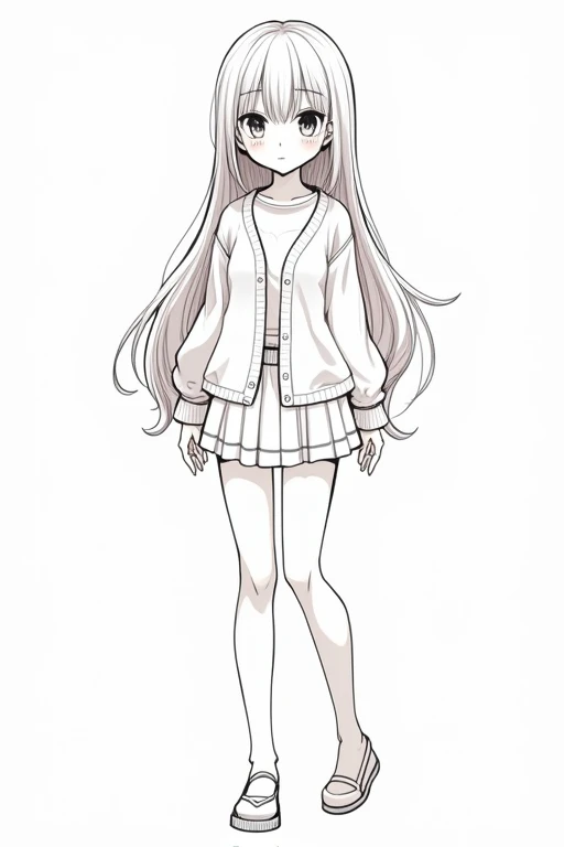 Deformation girl Glamour Line art anime Long Hair Mini character Straight Hair mini skirt cardigan