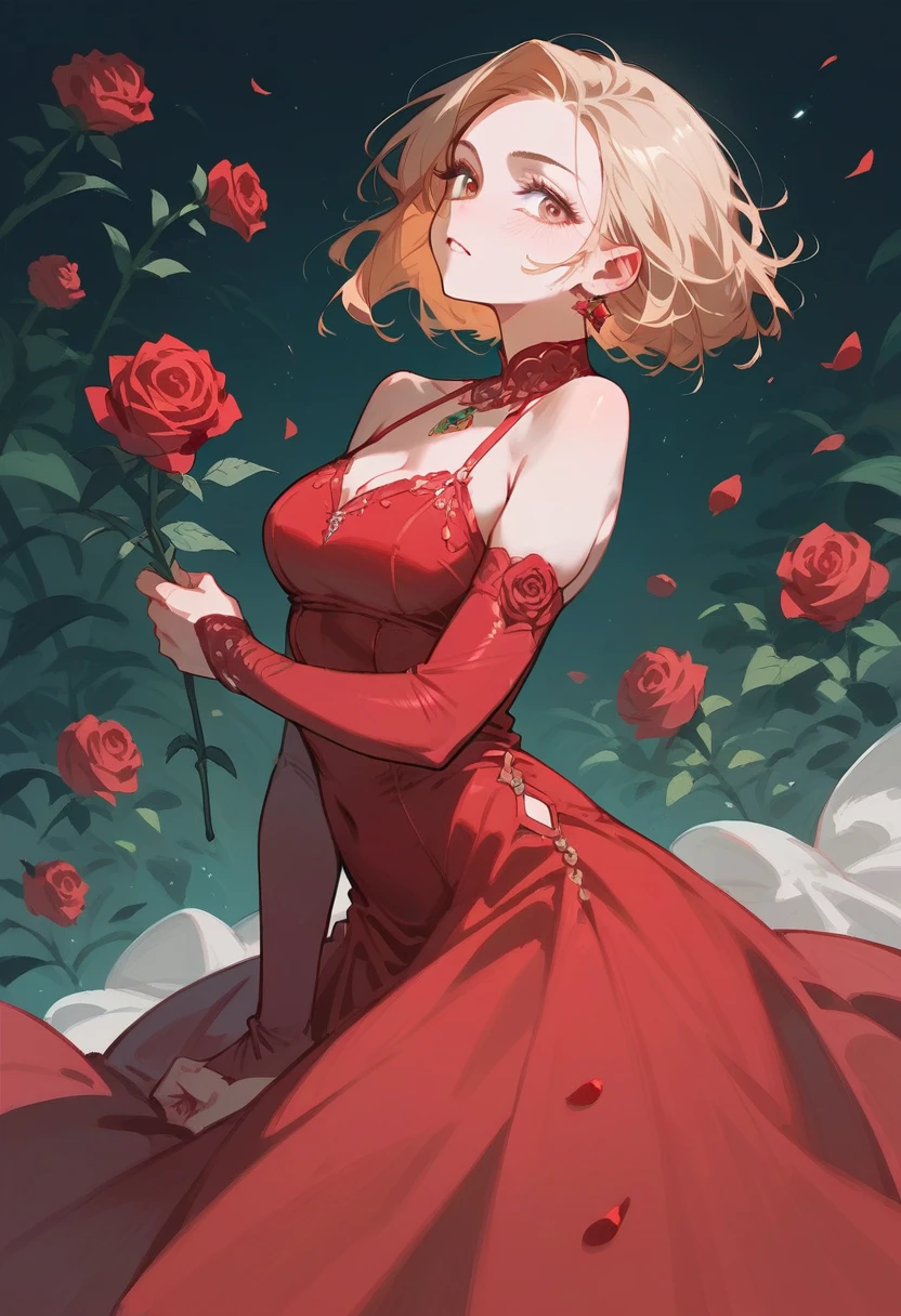 rose,red dress,