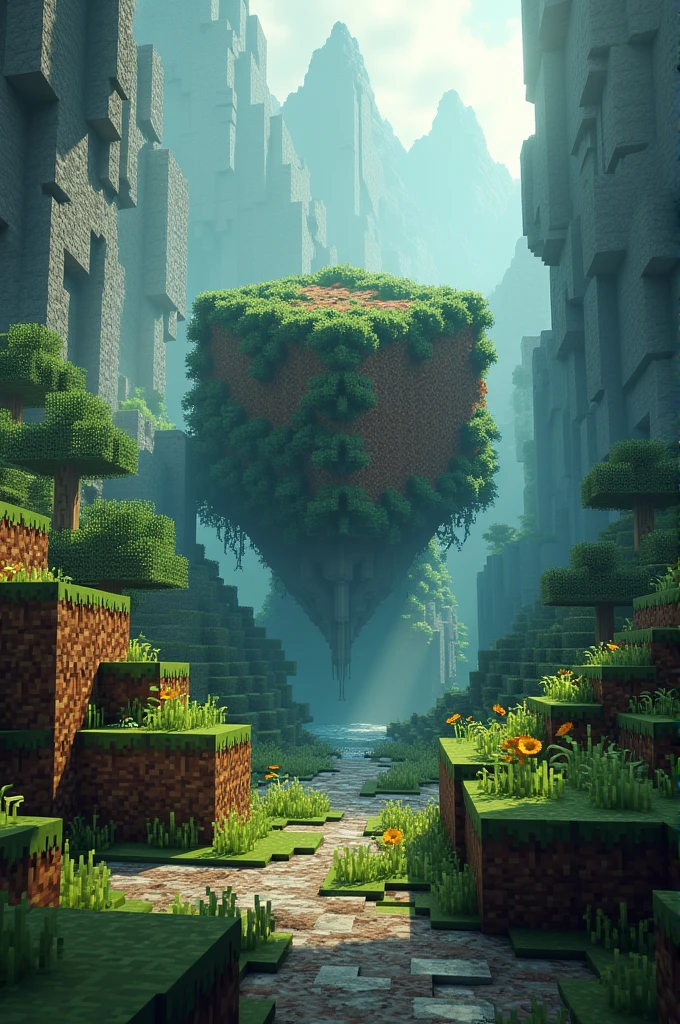 "Create a profile image for an Instagram group and a Minecraft server called 'HexaRealm'. The design should emphasize the theme of intense survival gameplay and teamwork among friends in a hardcore survival Minecraft setting. Use a color palette that evokes an adventurous and immersive environment, including shades of dark green, brown, and gray. The icon should feature a stylized cube or hexahedron with textures that resemble Minecraft blocks, integrated into a background suggesting an expansive and challenging world with elements like mountains, caves, and natural resources. Incorporate Minecraft tools and survival scenarios to reflect the community aspect. The text 'HexaRealm' must be prominently displayed with a font that evokes the Minecraft style, and include the terms 'Hexa-players' or 'Survival Hardcore' in a banner or banner style for personalization."