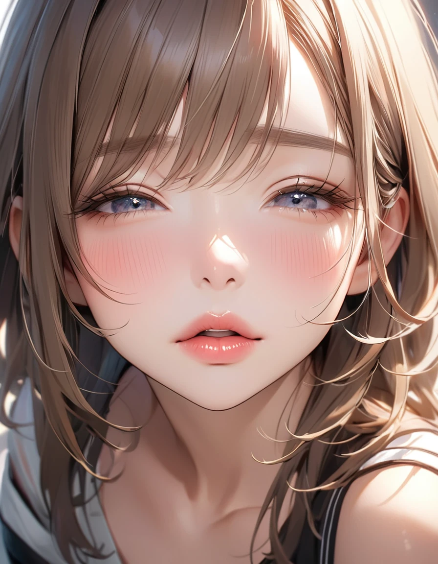 The face of a beautiful girl approaching the viewer, (A girl kissing), alone, Perfect and attractive face, Mouth about to kiss, close your eyes, Put your chin forward, Expectations, Shyness, joy, blush, Realistic and attractive nose, Delicate and refined eyelashes, Detailed and fine eyebrows, Natural Makeup, Delicate and perfect brushwork, Young and vibrant々Fresh skin, BREAK: The expression of love for the viewers, Expectations, Shyness, joy, blush, I close my eyes in fear, Put your chin forward, Lips asking for a kiss, Detailed and realistic skin texture, Cute and sexy gestures that will charm you, ((facing the viewer)), loooking at viewer, Jaw sticking out, Lower your eyelids, Detailed and captivating, Seduce you, BREAK ((Gently closed eyelids)), The approaching lips, BREAK (Close your eyes, Lips asking for a kiss, Approaching Face, Chin forward), (Look up:1.3), ((Facing you)), BREAK Face up and look up, Closed mouth about to kiss, (close your eyes:1.3), Expectations, Shyness, joy, blush, Realistic and captivating portrayal, First-person view of the viewer, Kissing moments, (Close-up of face taken from above:1.2).