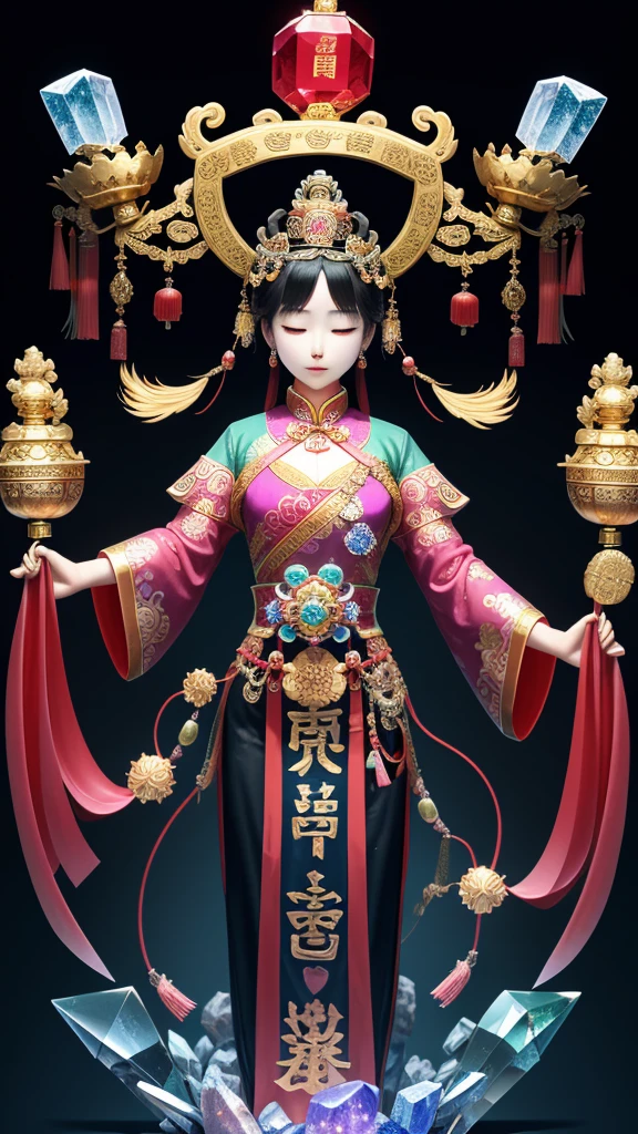 Department of China、Symmetrical、Economic fortune、crown、God、temple、Both hands hold a crystal at the chest、