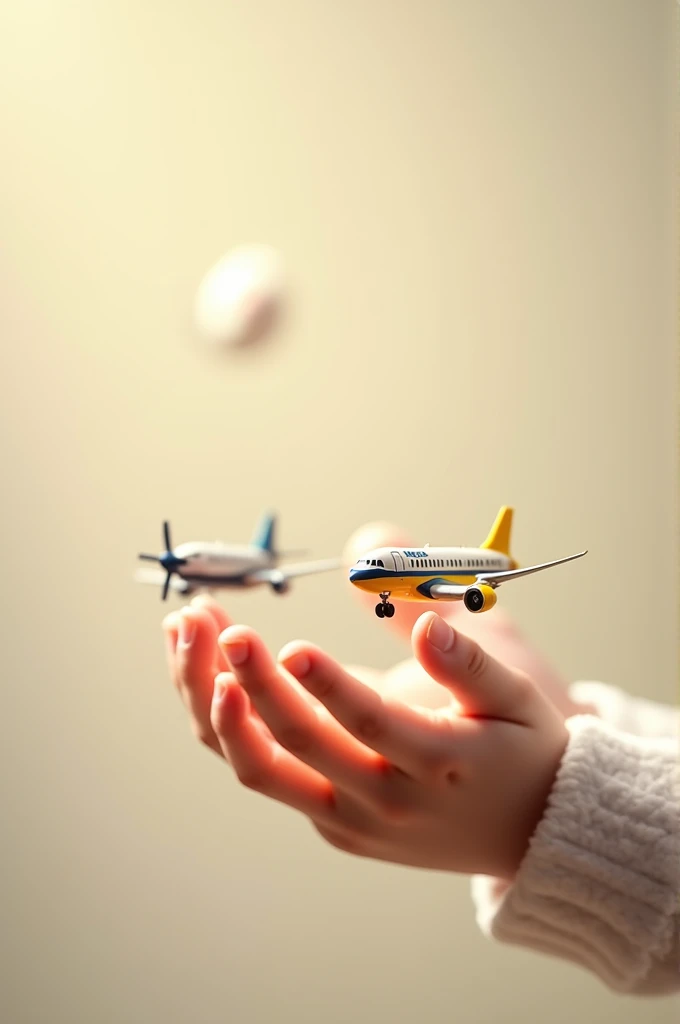The cover of a child's hands playing with two airplanes