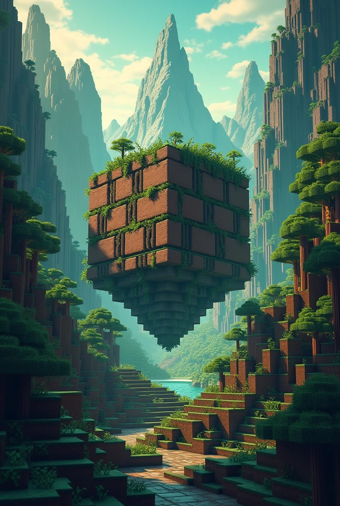 "Create a profile image for an Instagram group and a Minecraft server called 'HexaRealm'. The design should emphasize the theme of intense survival gameplay and teamwork among friends in a hardcore survival Minecraft setting. Use a color palette that evokes an adventurous and immersive environment, including shades of dark green, brown, and gray. The icon should feature a stylized cube or hexahedron with textures that resemble Minecraft blocks, integrated into a background suggesting an expansive and challenging world with elements like mountains, caves, and natural resources. Incorporate Minecraft tools and survival scenarios to reflect the community aspect. The text 'HexaRealm' must be prominently displayed with a font that evokes the Minecraft style, and include the terms 'Hexa-players' or 'Survival Hardcore' in a banner or banner style for personalization."