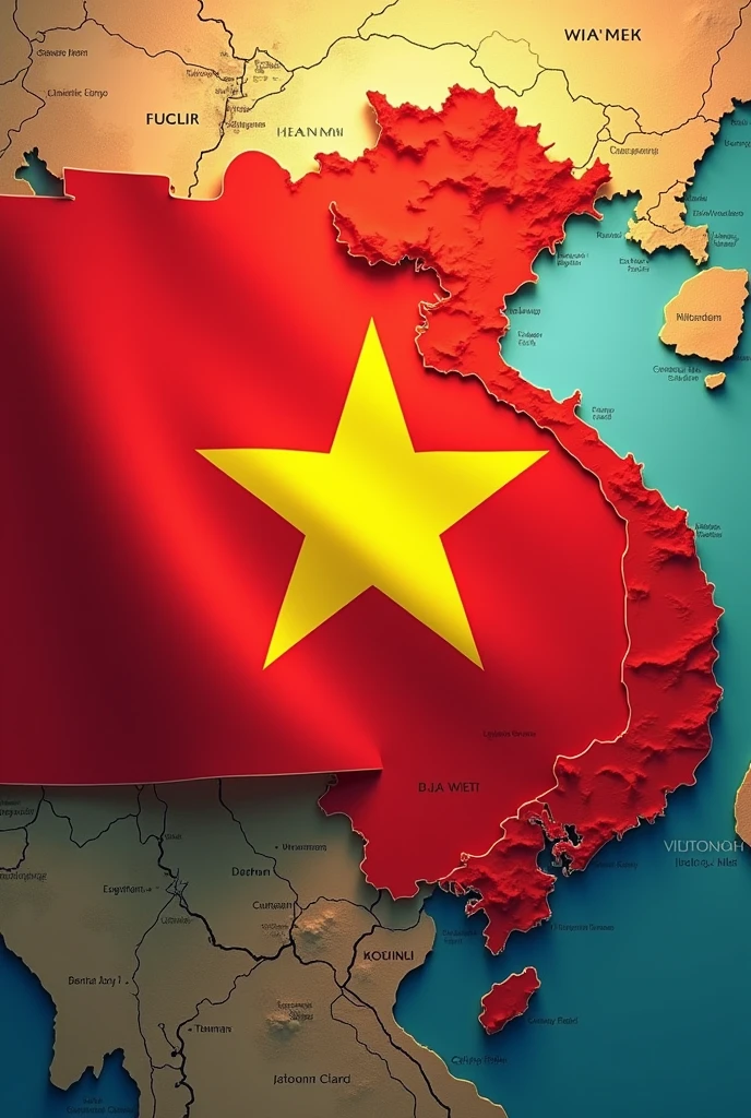 Create a photo the 2/9 holiday with a photo of the red flag with a yellow star and a map of Vietnam.