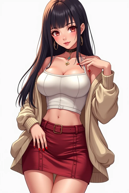 Deformation　girl　Glamour　Line art　anime　Long Hair　Mini character　Straight Hair　mini skirt　cardigan　Large Breasts