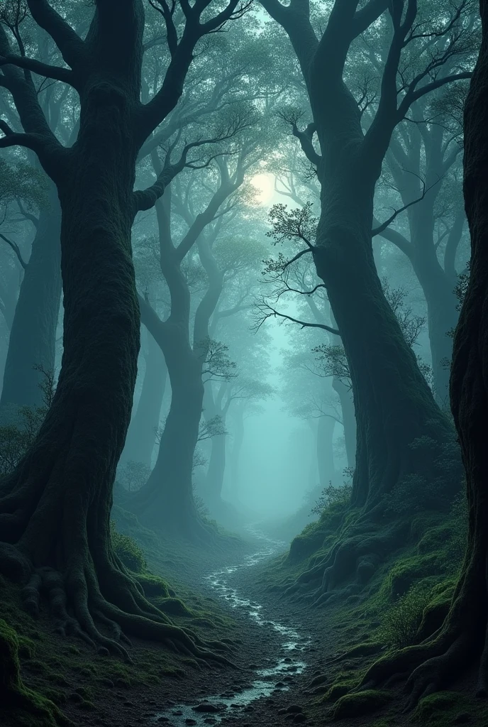 A forest in the dark