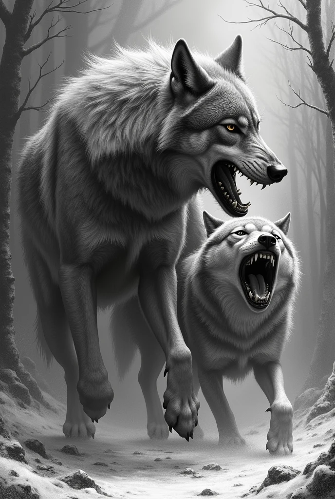 Draw wolves brutally tearing human beings apart