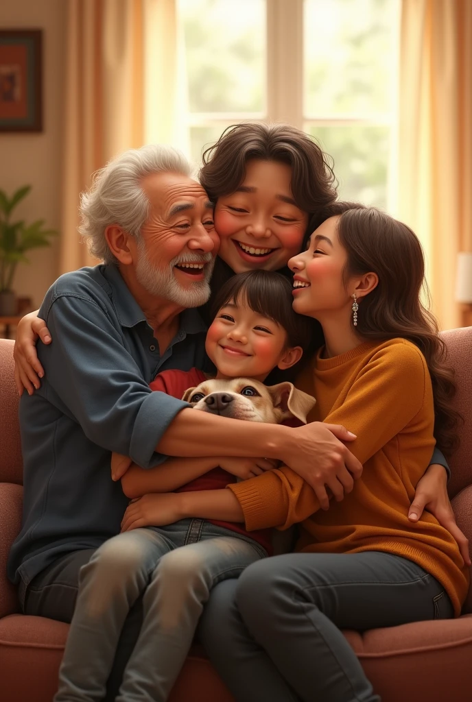 A large family in a moment of love or warmth