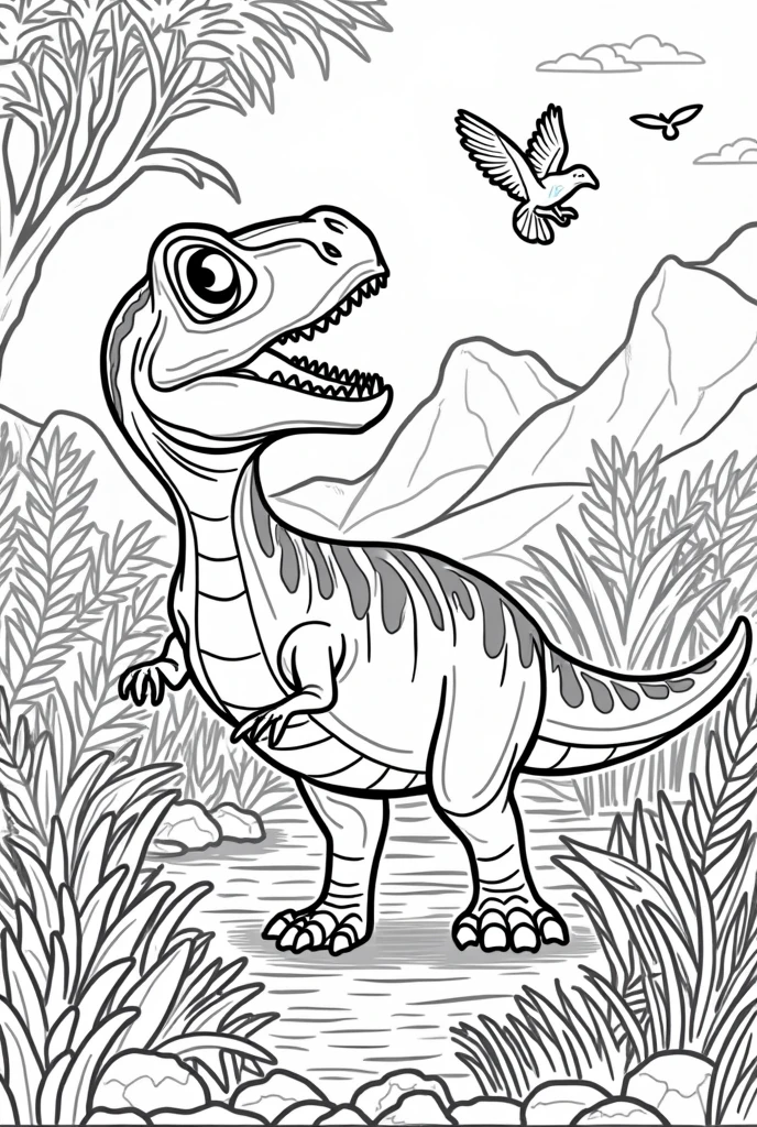 Create 20 coloring pages for children with the theme dinosaurs