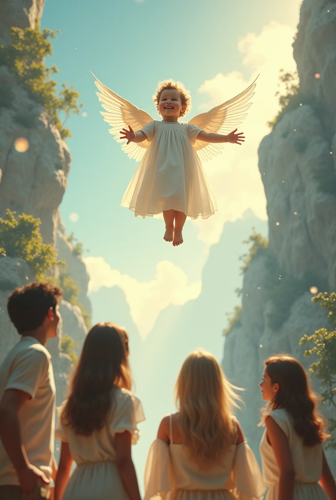 Baby Angel、4 people、Rising to the sky、Remote location、smile、Highest quality、Fantasy