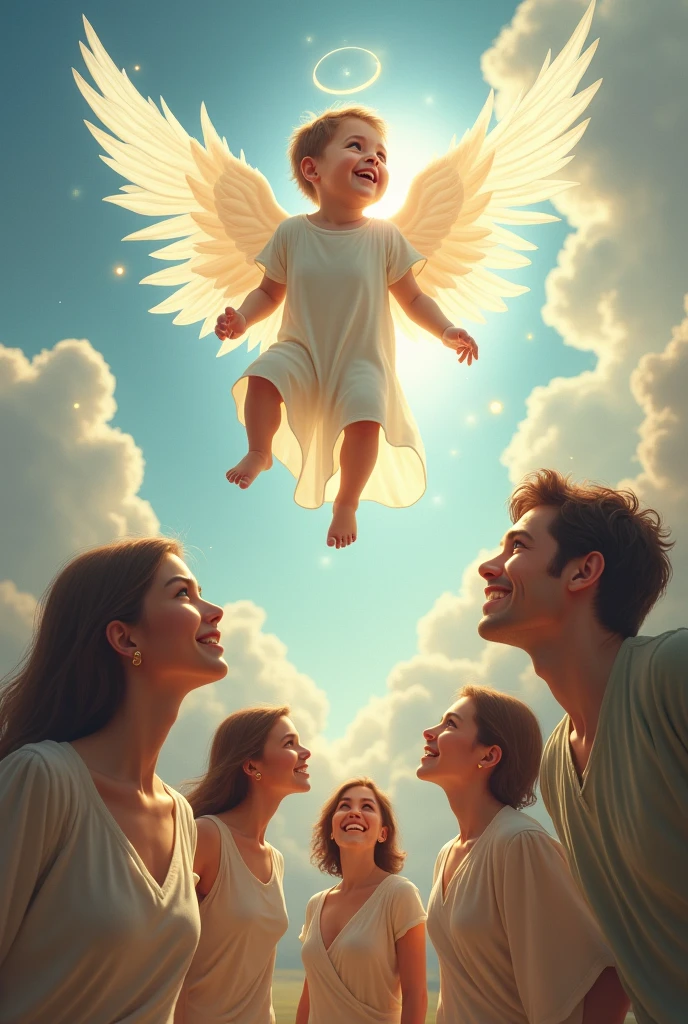 Baby Angel、4 people、Rising to the sky、Remote location、smile、Highest quality、Fantasy