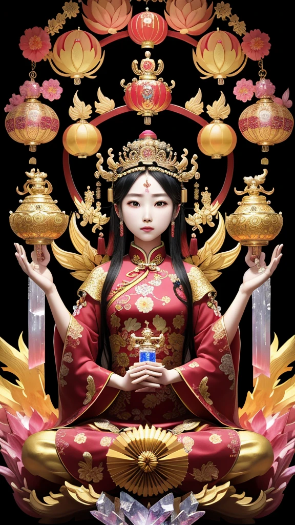 Department of China、Symmetrical、Economic fortune、crown、God、temple、Both hands hold a crystal at the chest、