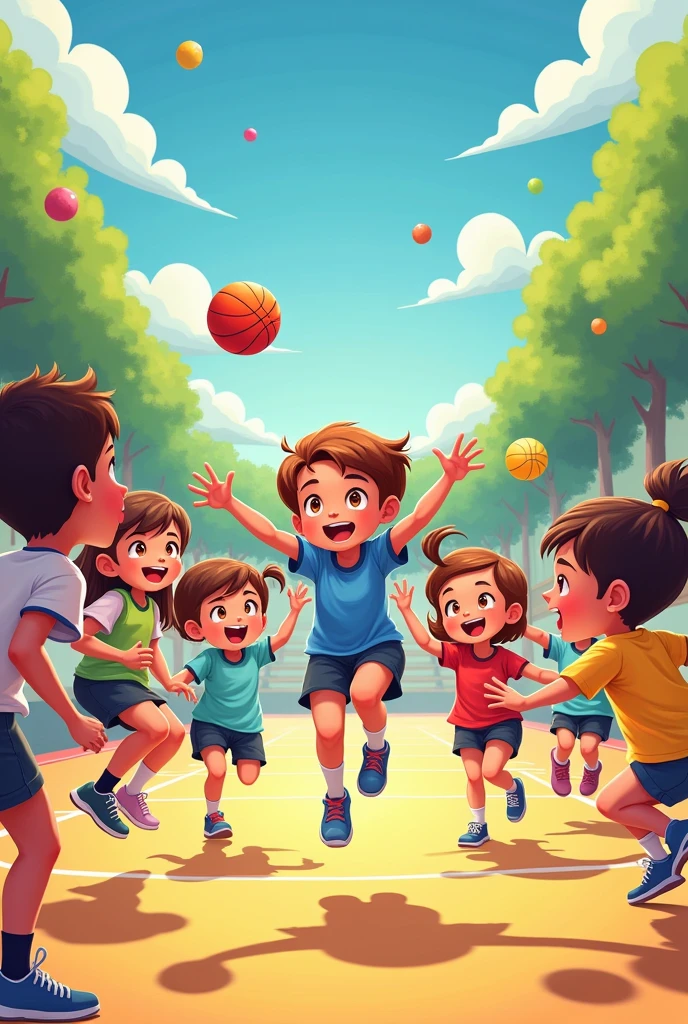 Generate a cartoon image that demonstrates basic physical education