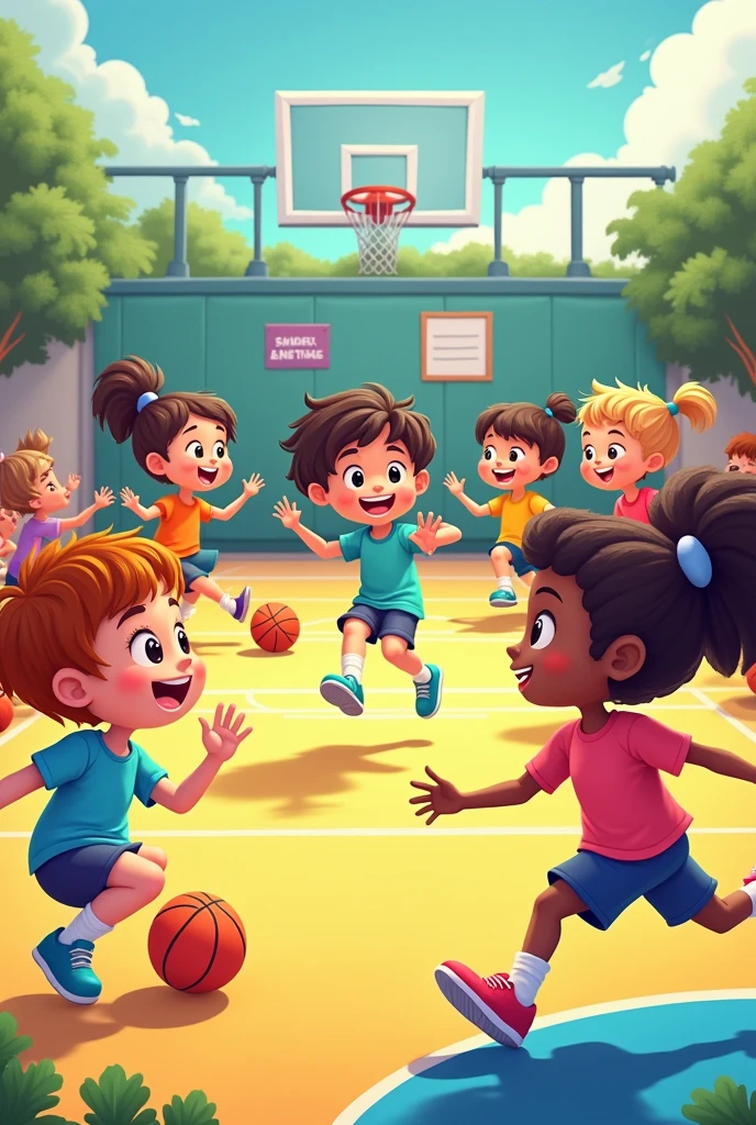 Generate a cartoon image that demonstrates basic physical education
