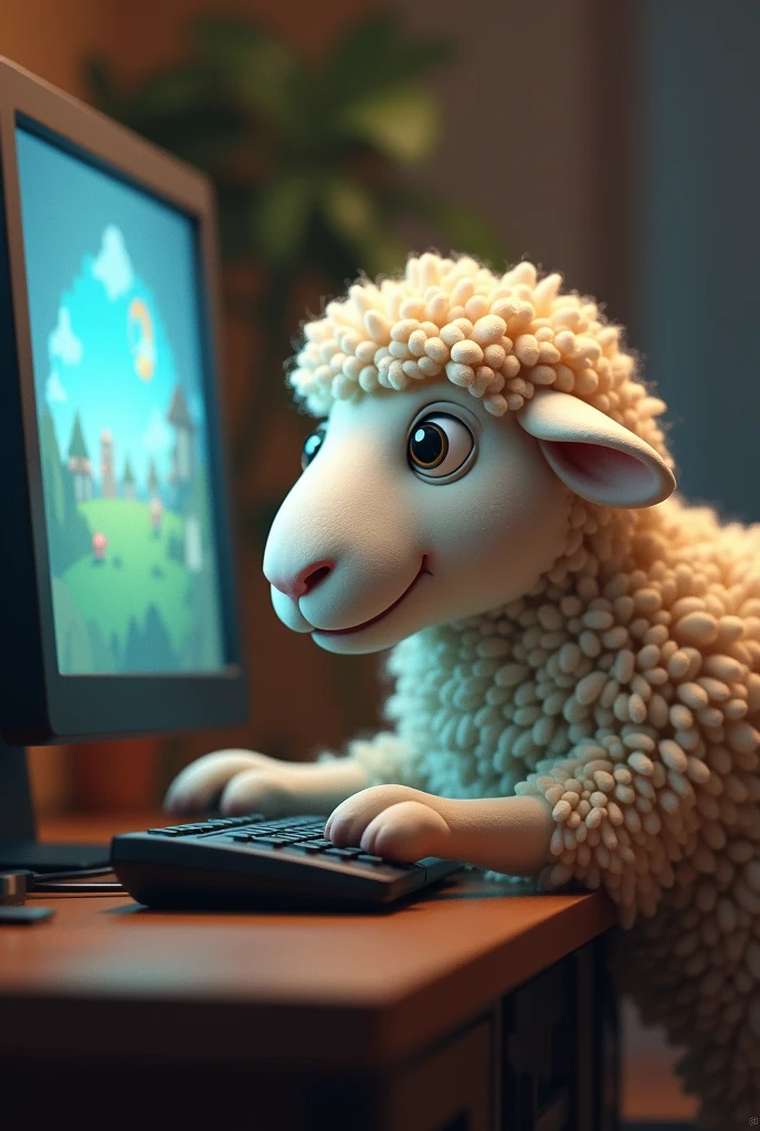 One sheep playing game on pc