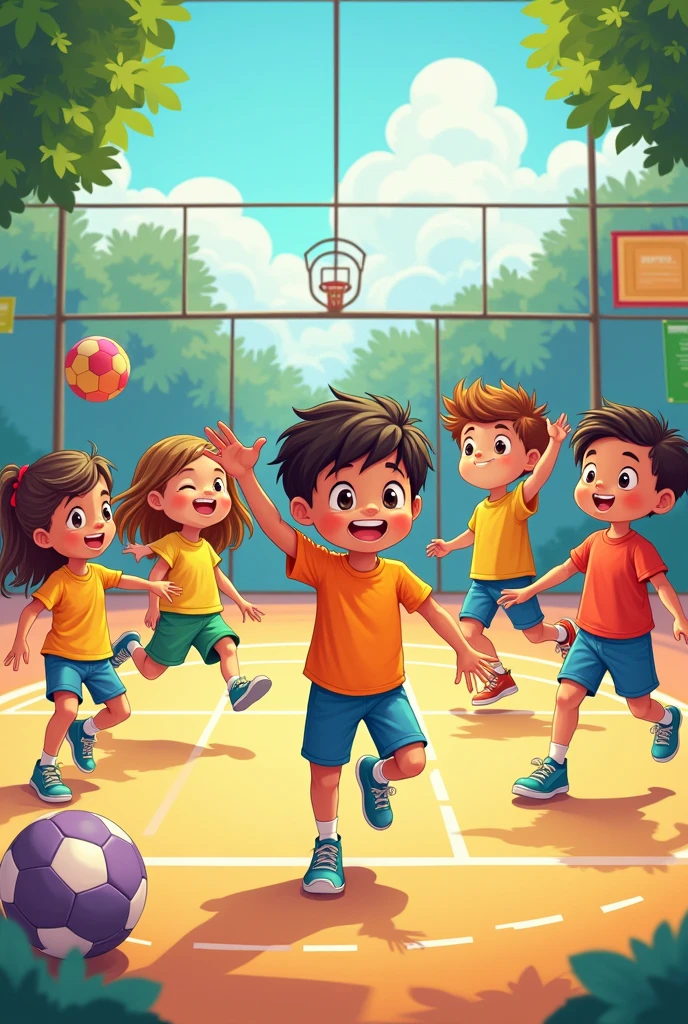 Generate a cartoon image that demonstrates basic physical education
