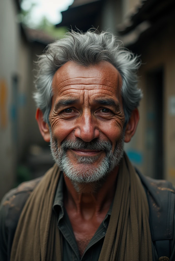 A man in hardship but still smiling