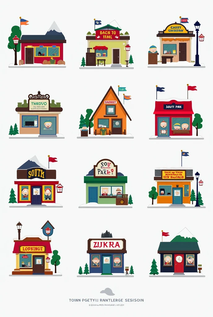 create pictograms of a creative south park business establishment Create images