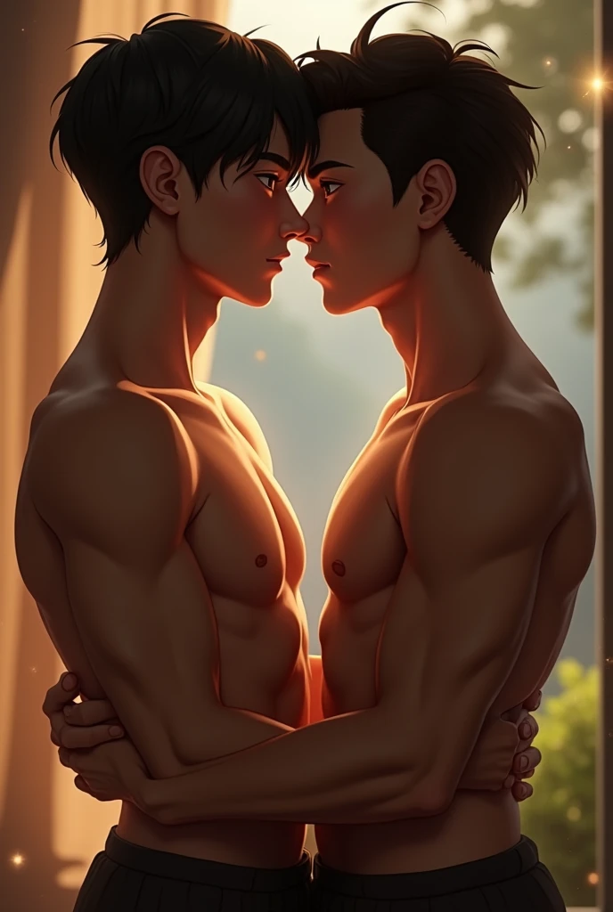 Asian gay men kissing 