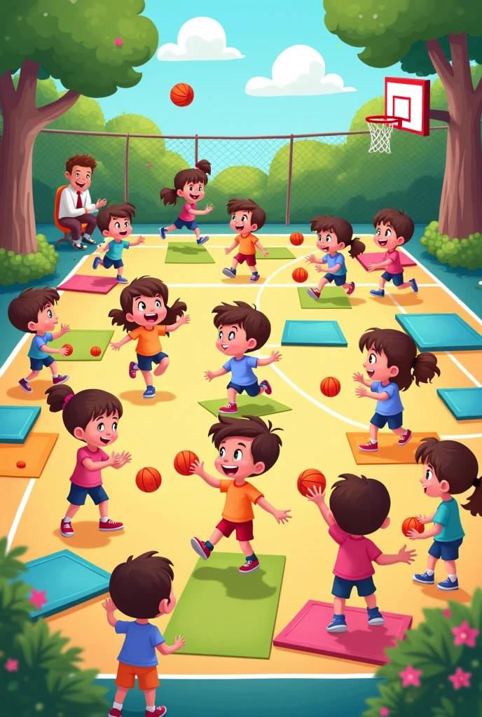 Generate a cartoon image that demonstrates physical education