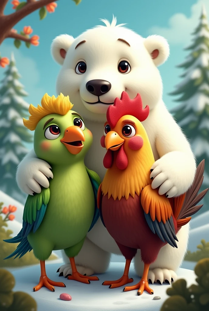 parakeet , Rooster and polar bear taking selfie