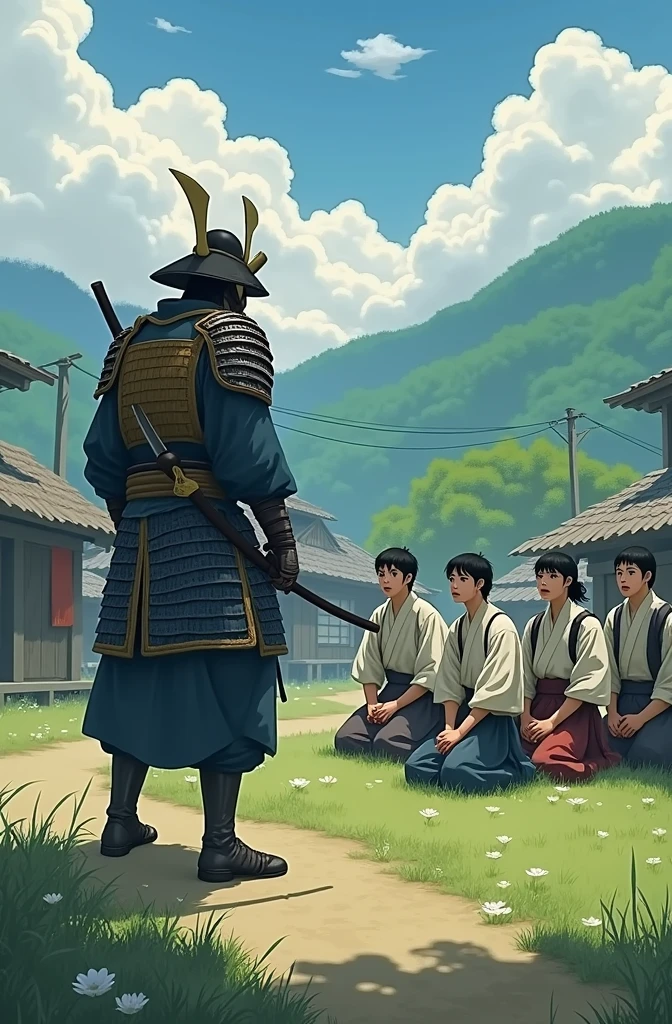The villagers, desperate, pleaded for his help.(they are samurai concept)
