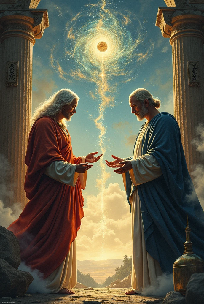 Draw me a poster of the conflict between Faith and Reason side by side
