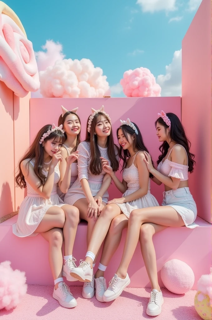 I'm taking photos for a new concept album. Create a girl group concept photo with the "Sweetness Overload" style
